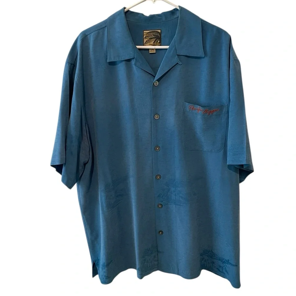 Vintage Pacific Beach 100% Silk Clipper Embroidered Button Down Shirt Size XL - Picture 5 of 11